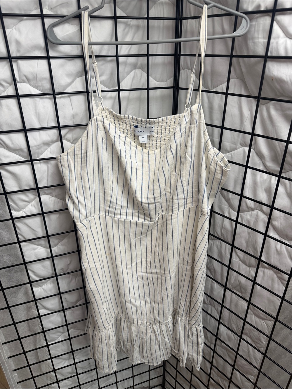 Old Navy Cream Mini Dress with Blue Pinstripes